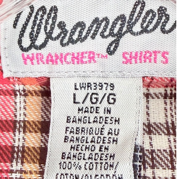 Wrangler Western Shirt Womens Large Brown Plaid Lace Pearl Snap Boho Cowgirl - Picture 5 of 9